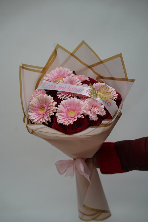24 Red Roses + Gerberas + Pink Carnations
