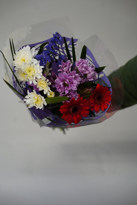 12-Stem Mixed Bouquet (Purple & Red Wrap)