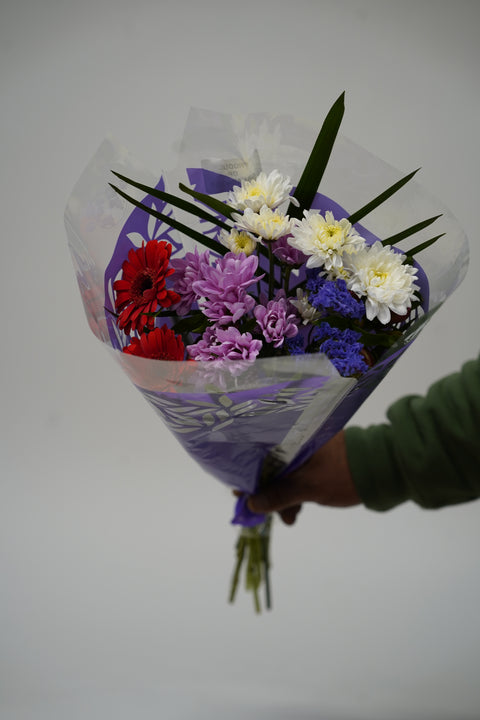 12-Stem Mixed Bouquet (Purple & Red Wrap)