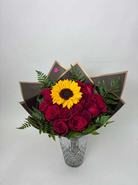 24 Red Roses & Sunflower Arrangement